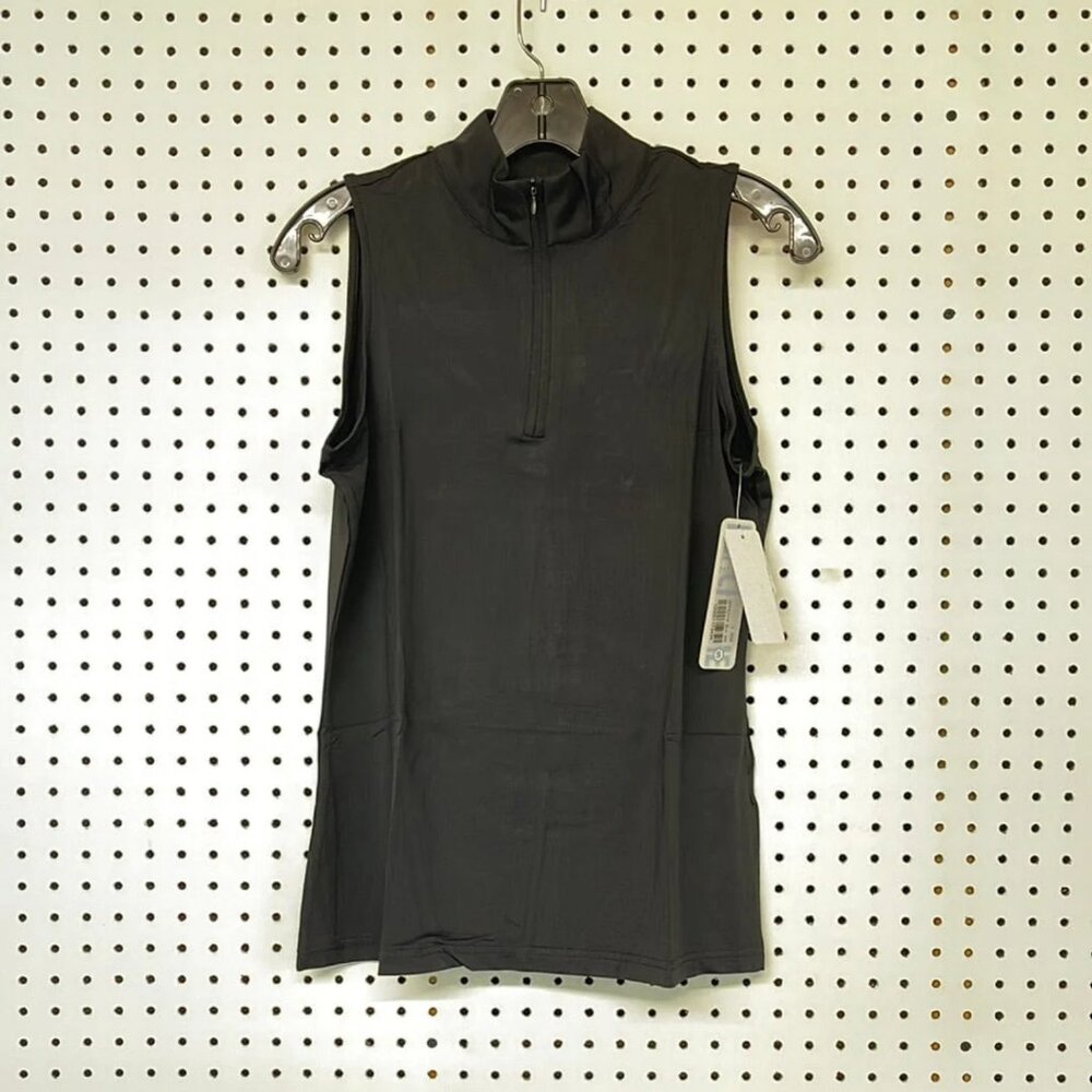BEACHTIME by Lulu-B Ladies Black High Neck Zip Up Sleeveless Pullover Blouse